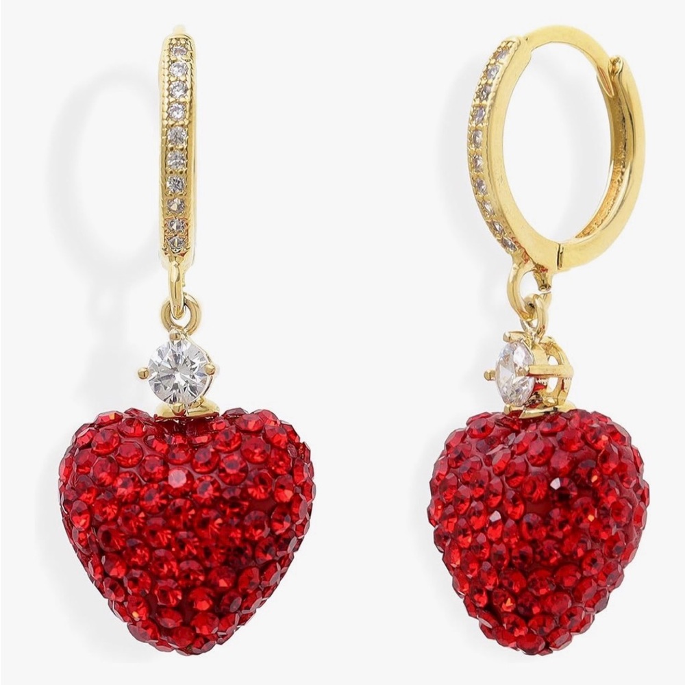 Sparkling Red Heart Drop Earrings